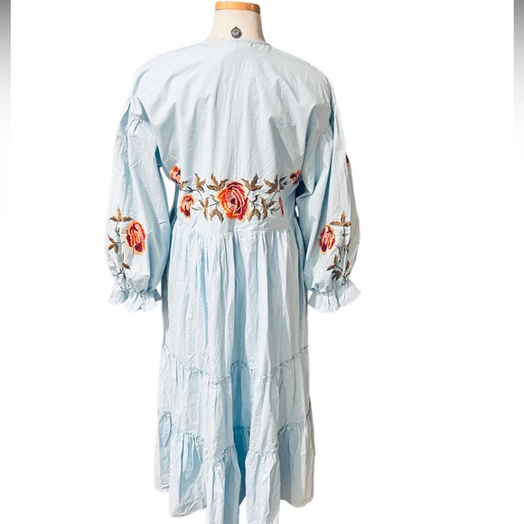 Anthropologie Samant Chauhan Tiered Embroidered Maxi Dress, Blue Size M NWT - Picture 10 of 12
